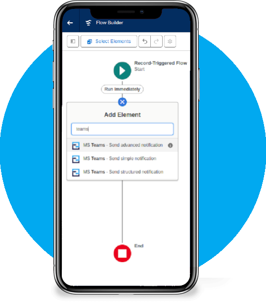 Screenshot showing the Flow Action choices available for notifying Microsoft Teams with our integration