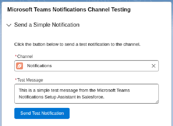 Setup Assistant screen where you can test a Simple notification.