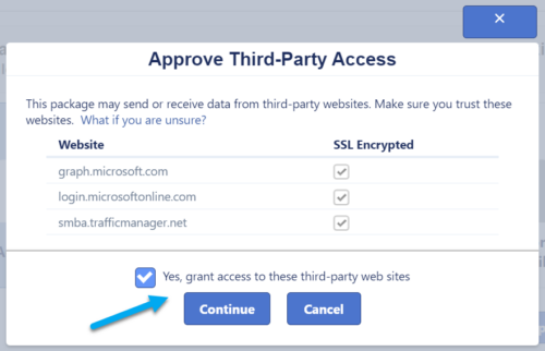 AppExchange prompt asking to confirm its ok to the package to send data to 3 Microsoft API URLs